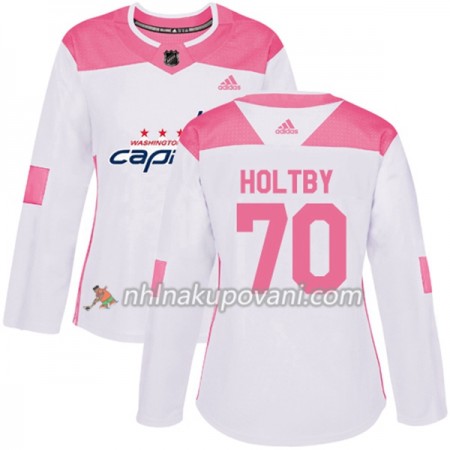 Washington Capitals Dresy Braden Holtby 70 Bílá 2017-2018 Adidas Růžová Fashion Authentic - Dámské